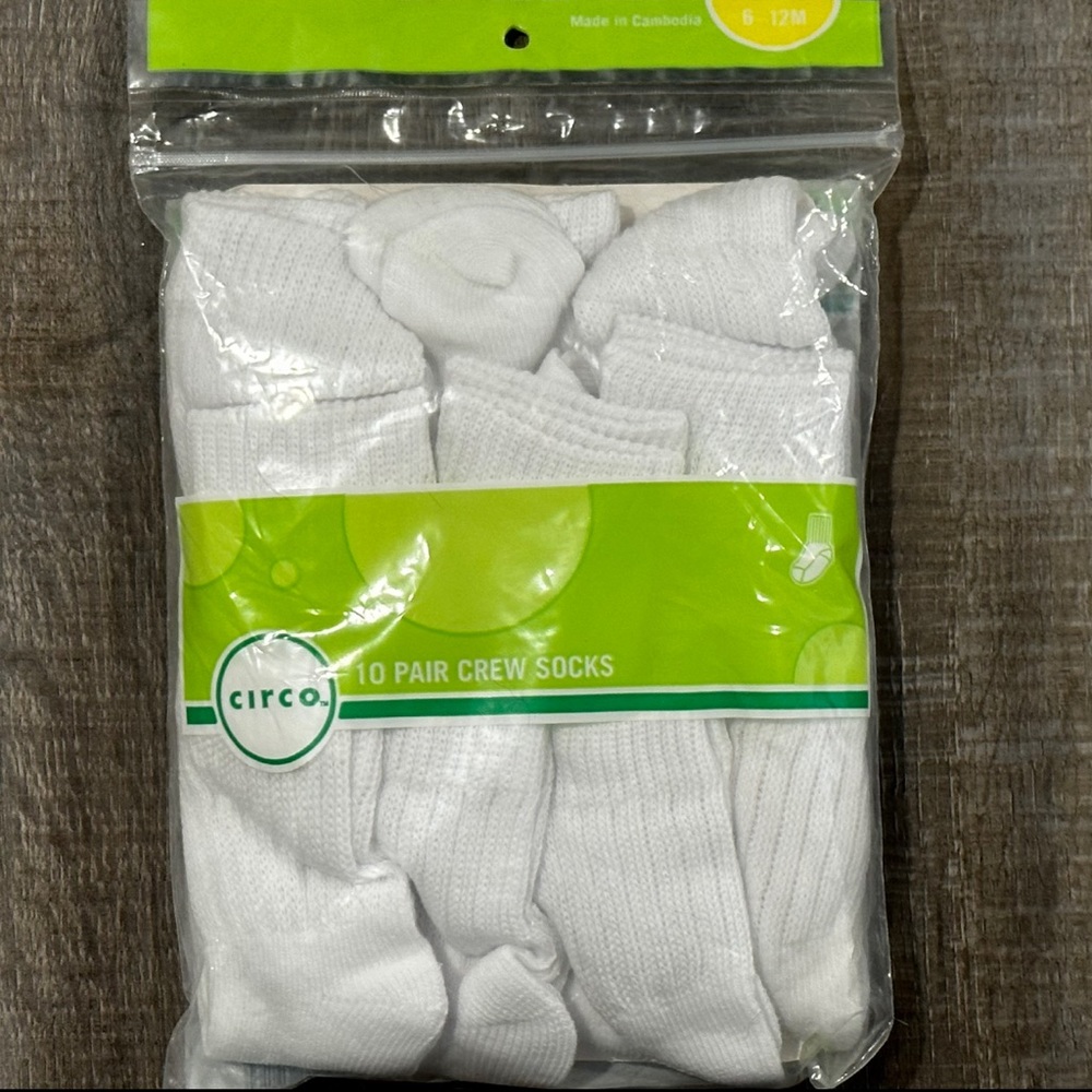 New Baby 6-12 Month White Crew Socks 10-Pack